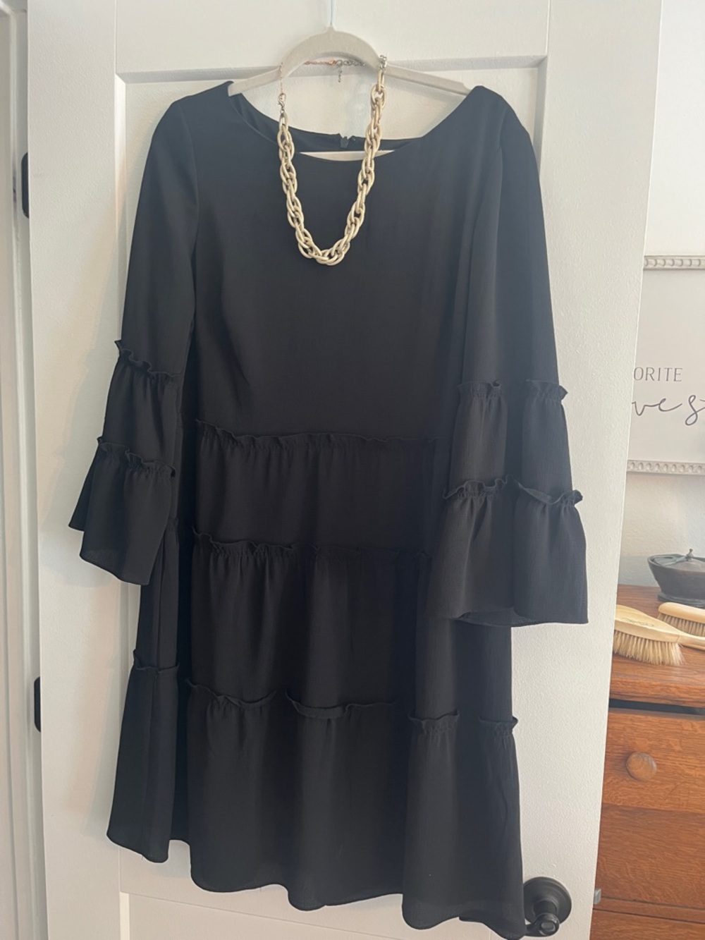 Ralph Lauren Black Tiered Ruffle-Sleeve Midi Dress